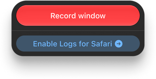 Record window overlay with the Enable Logs for Safari button