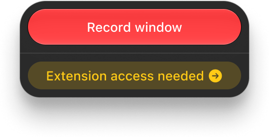 Record window overlay with the Extension access needed status