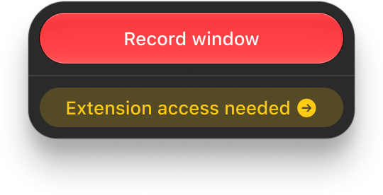 Record window overlay with the Extension access needed status