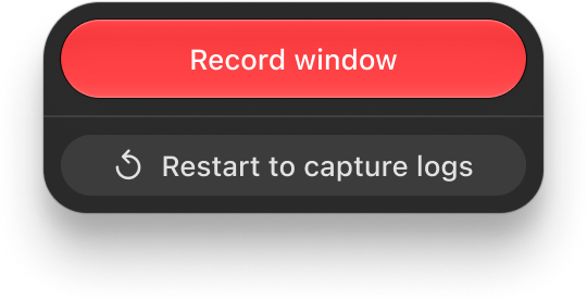Record window overlay with the Restart to capture logs button