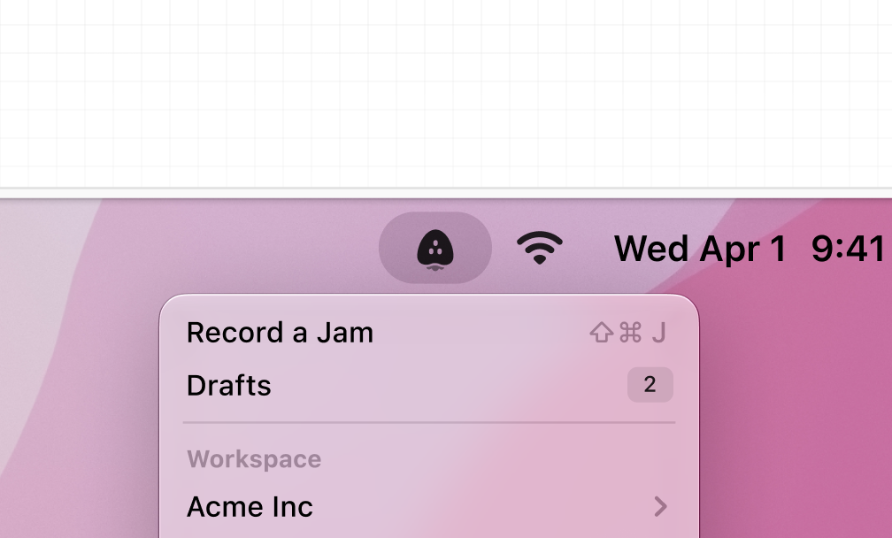 macOS menu bar with the Jam strawberry icon