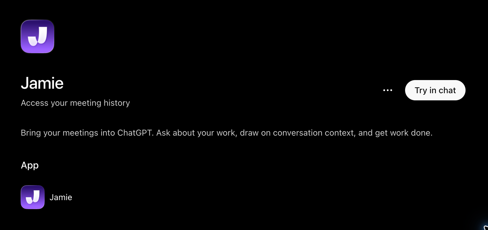 The installed Jamie plugin with the Try in chat button