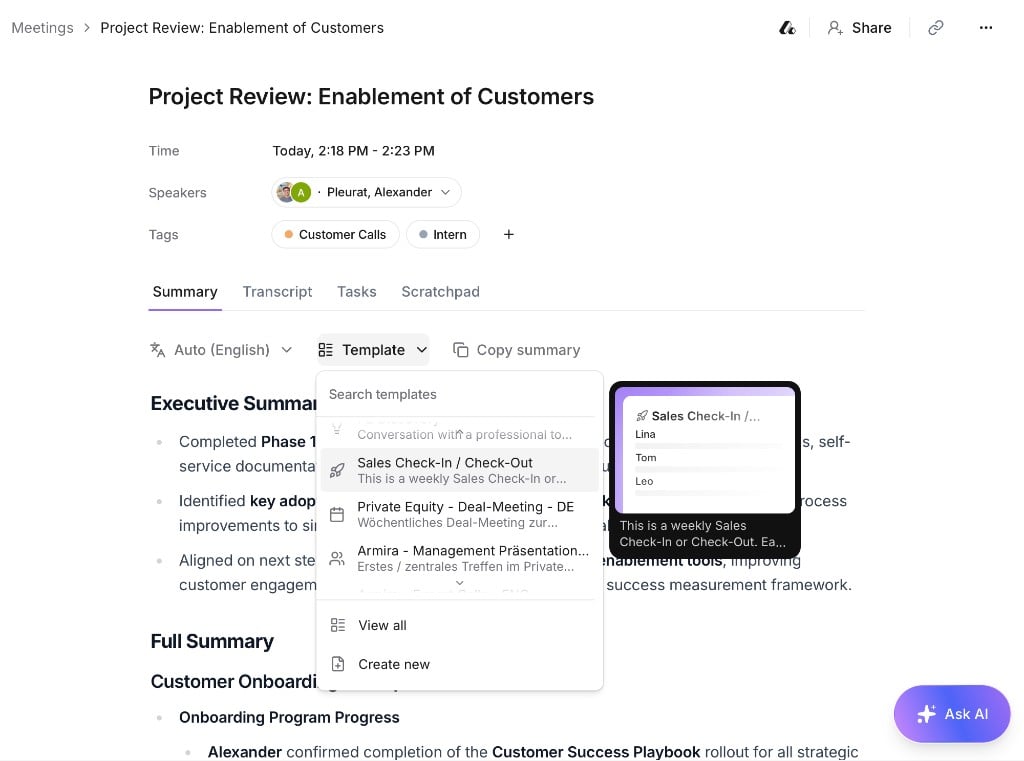 Building a template with sections