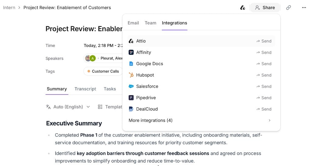 Send a meeting to an integration