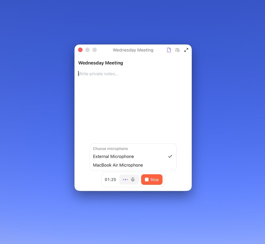 Changing the mic from the recorder widget