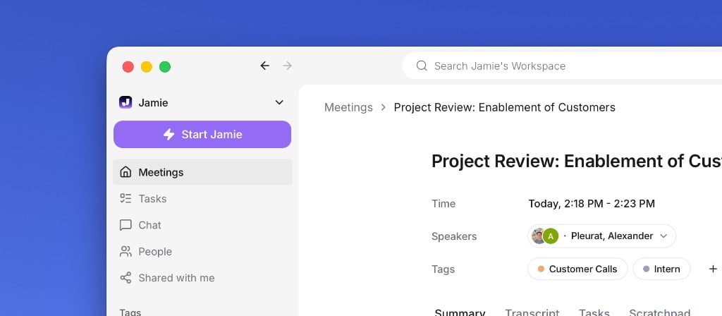 Start Jamie from the app