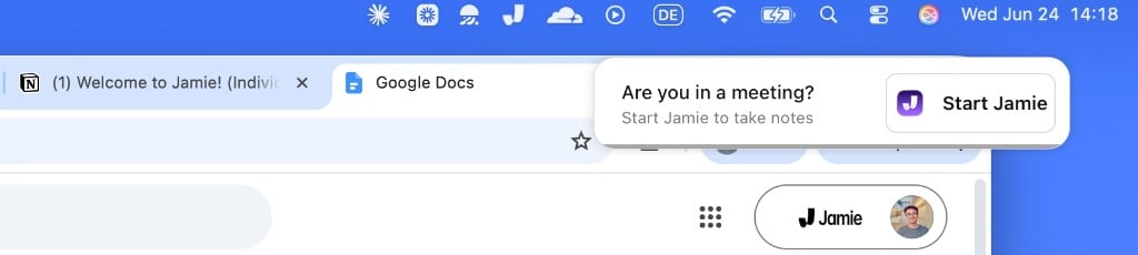 Start Jamie from the meeting reminder