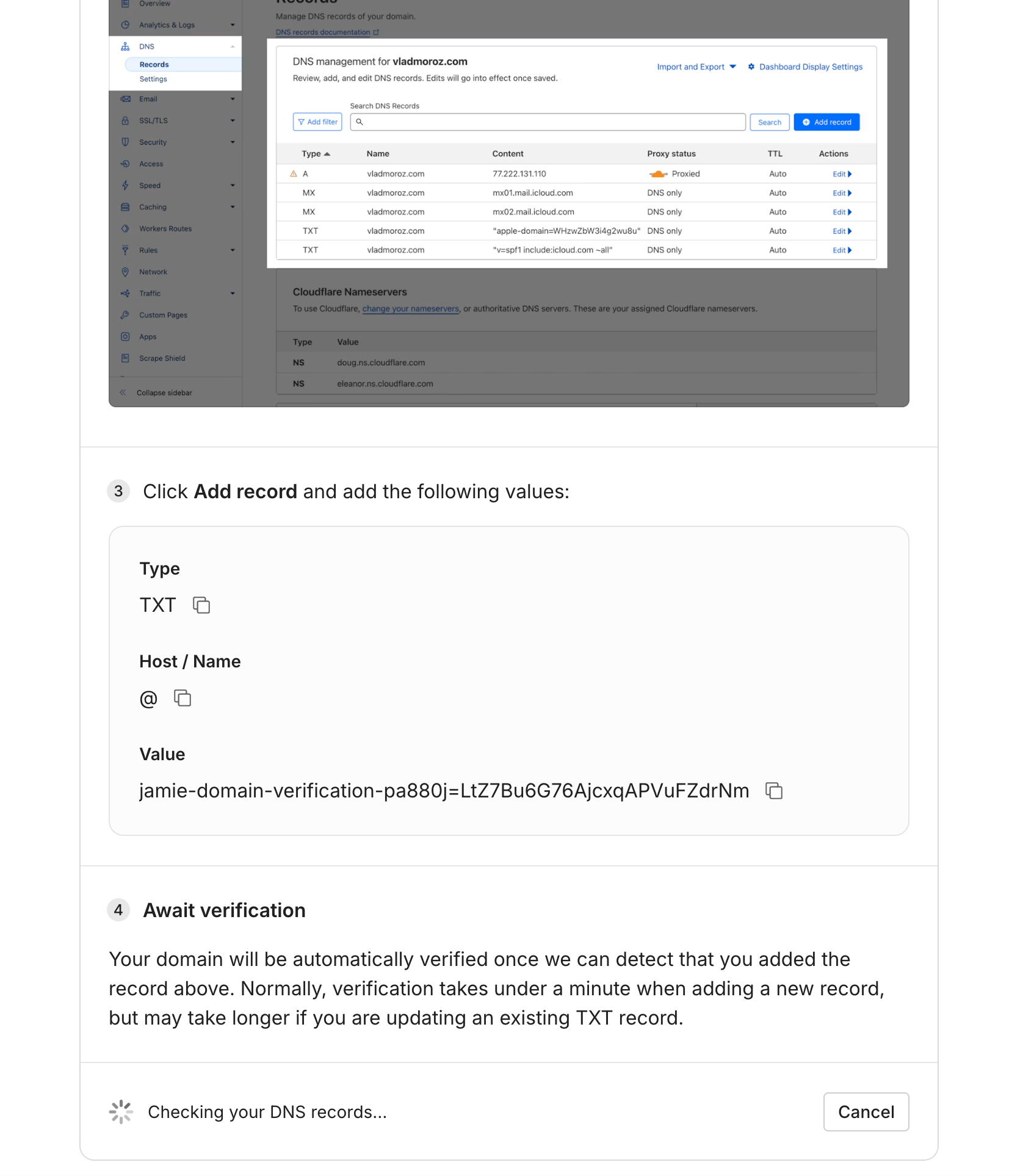 Domain verification settings