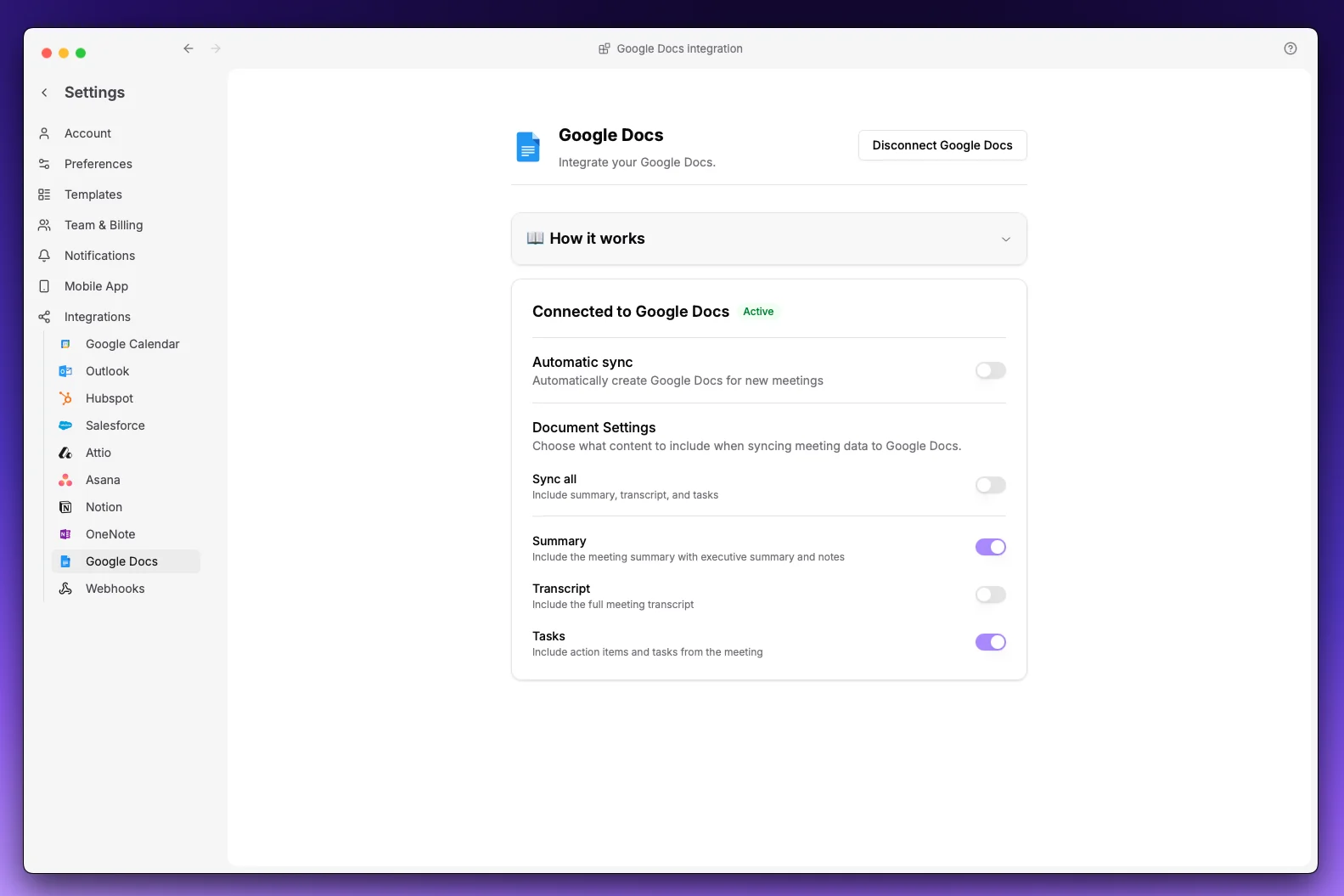 Googledocs Settings