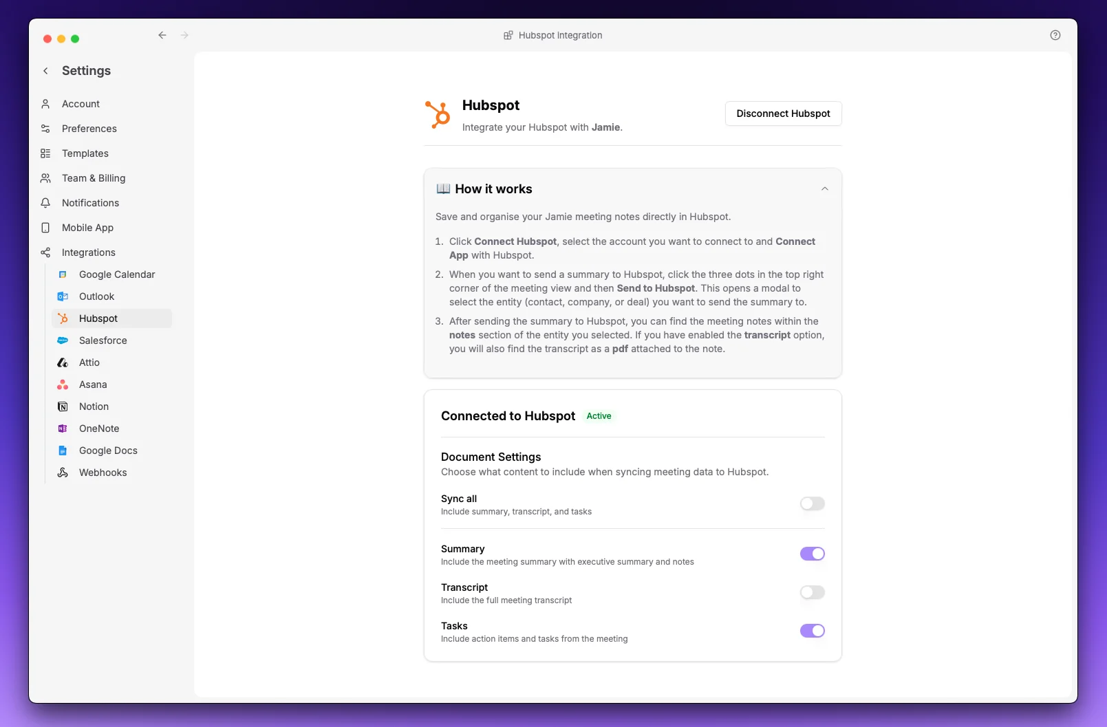 Hubspot Settings