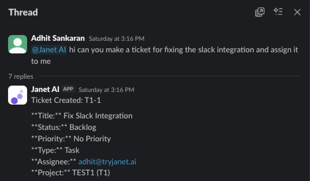 Janet AI Chat in Slack Thread