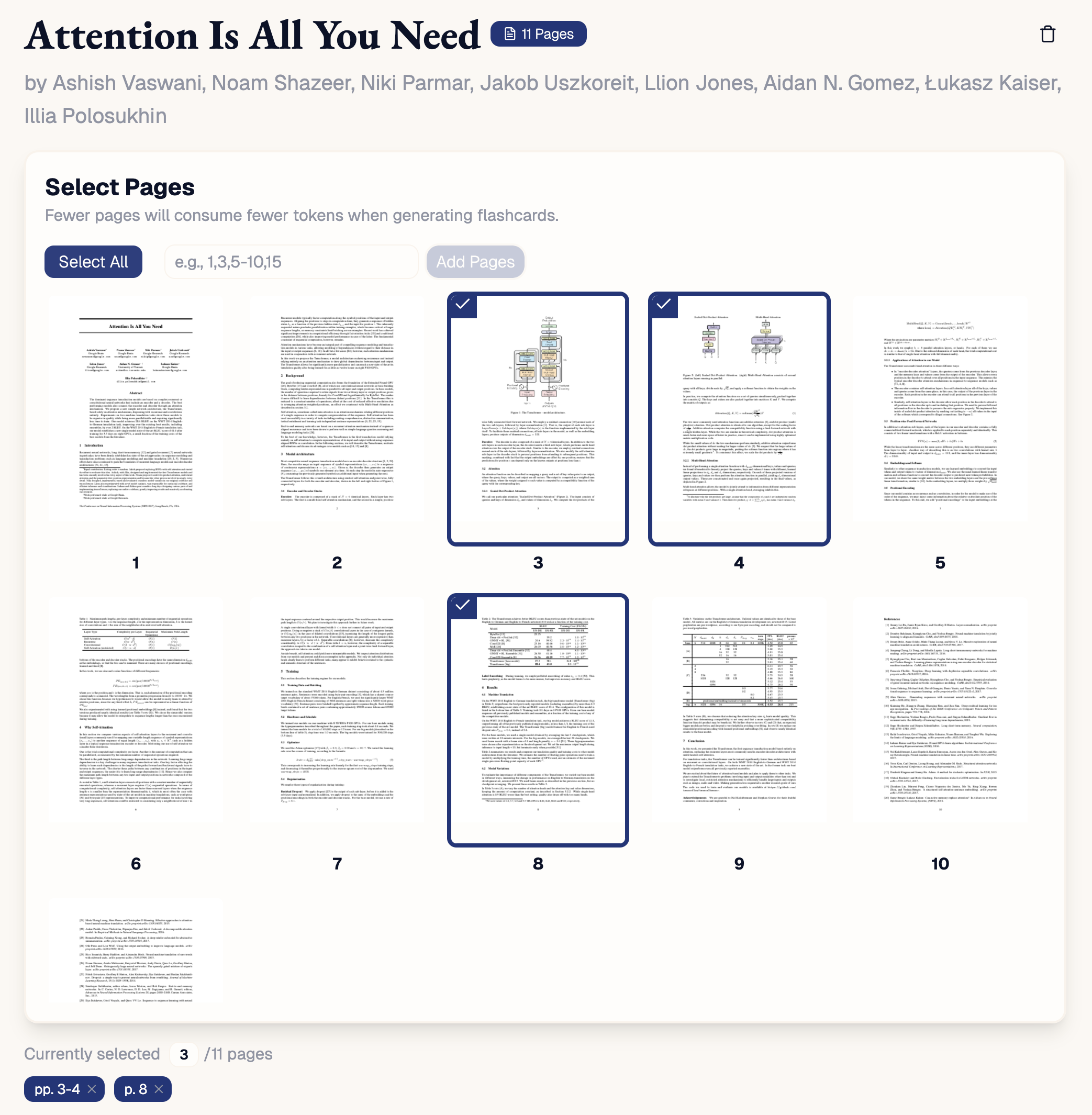 The pdf page selector component