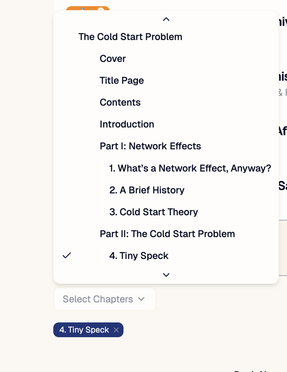 Example of Readwise chapter selection, using Cold Start Problem as example