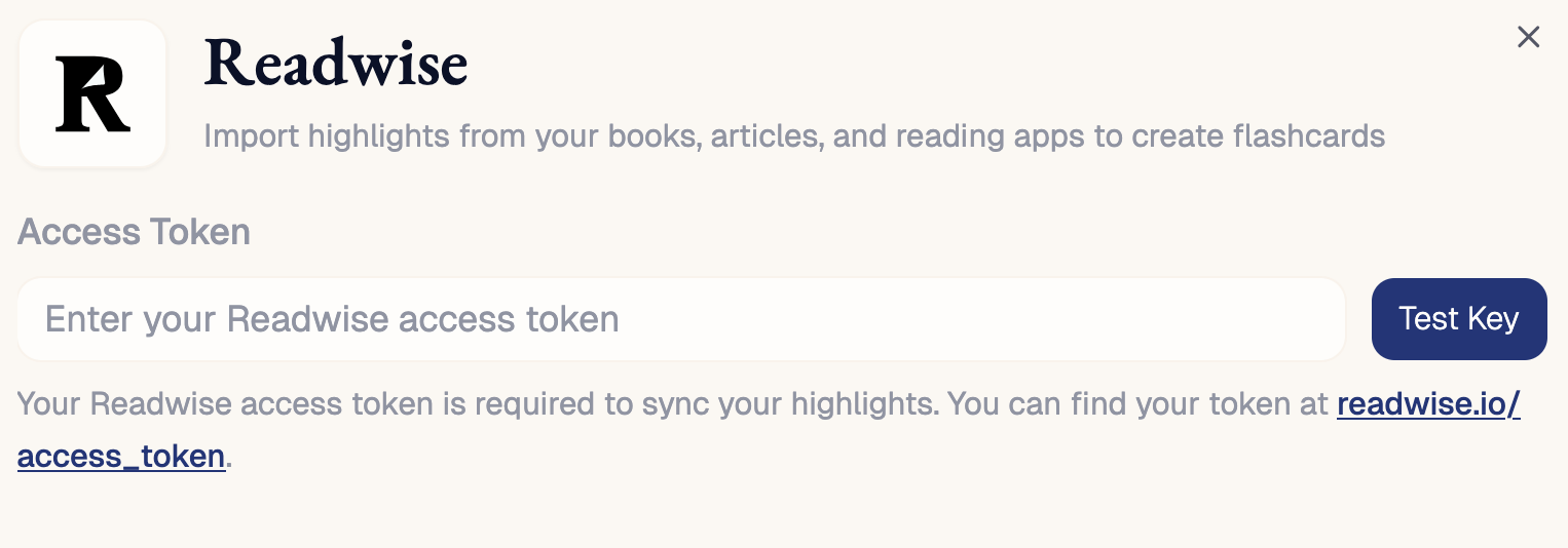 Settings section for readwise integration