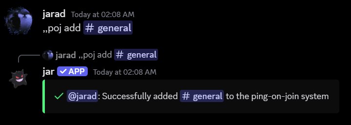 Ping-on-join channel added confirmation