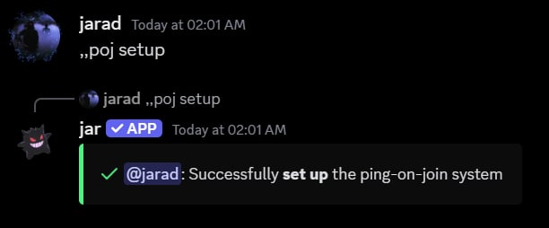 Ping-on-join setup confirmation