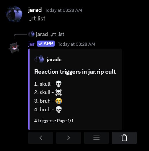Reaction triggers list