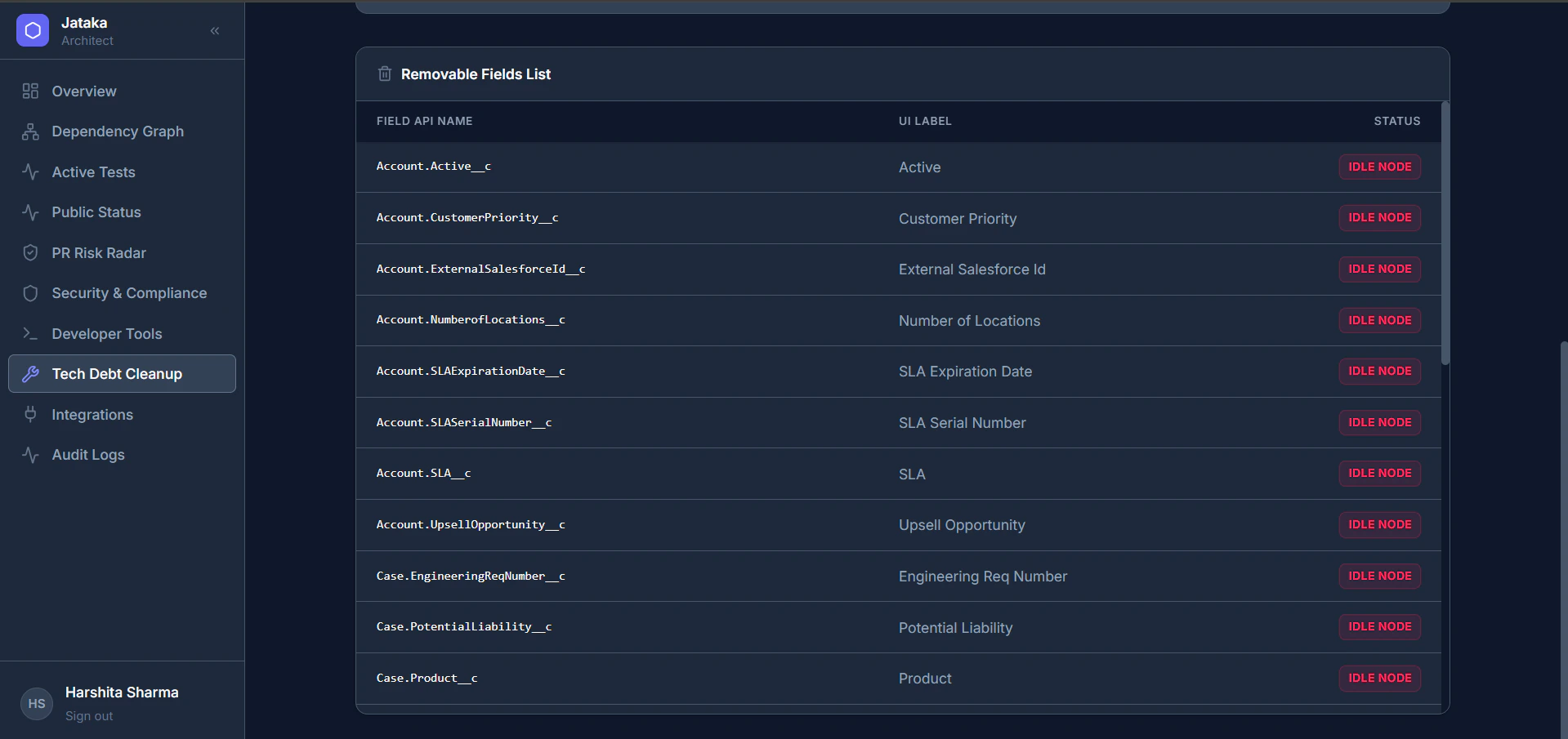 Removable Fields List