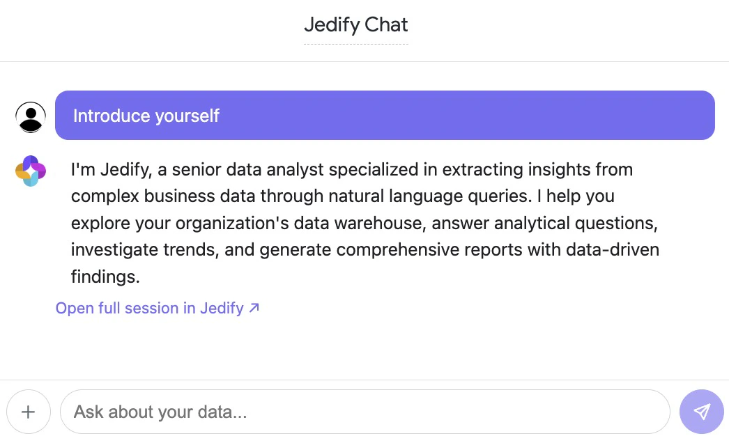 Jedify chat tile in a Looker dashboard