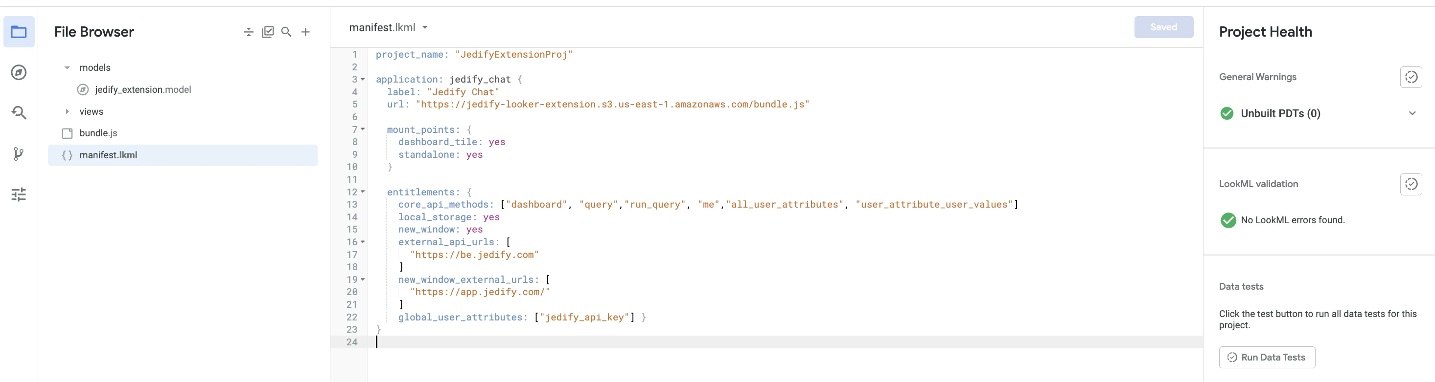 LookML project with manifest.lkml in Looker IDE