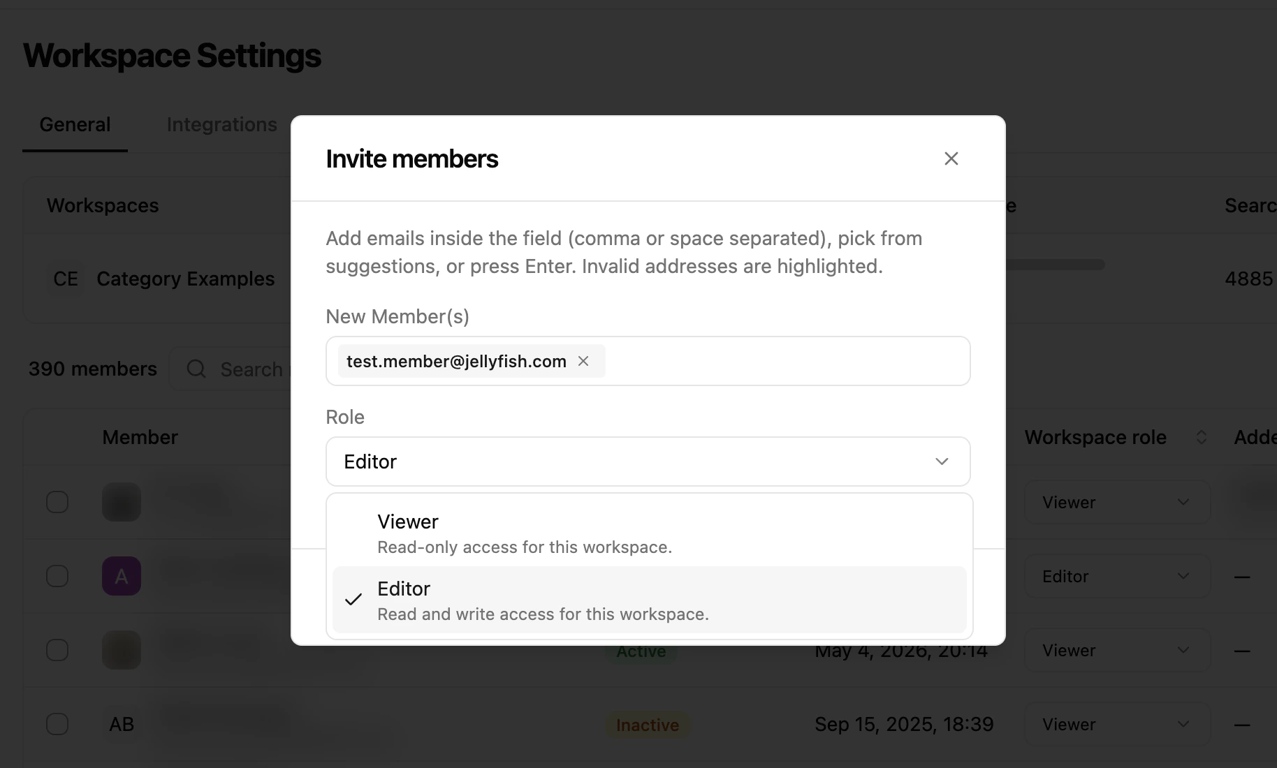Invite to workspace