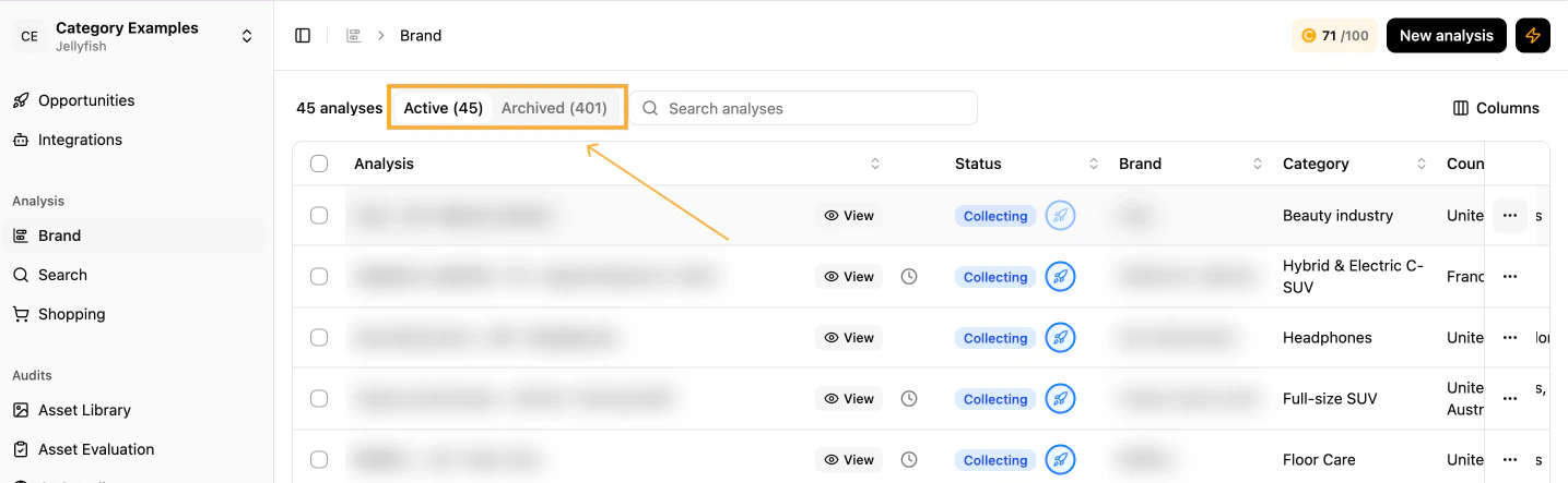 Active or archived filter