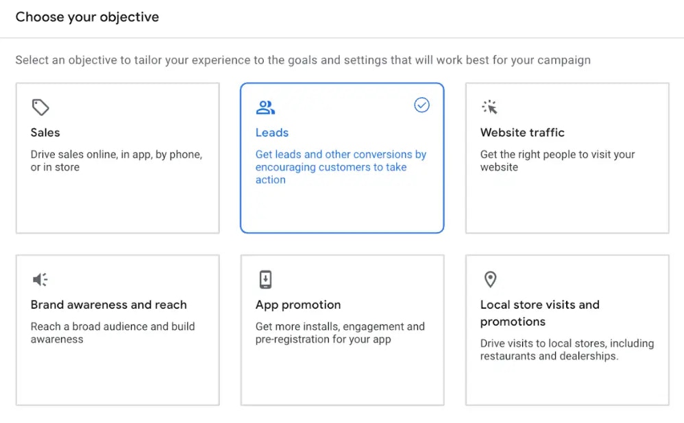 Select objective and type