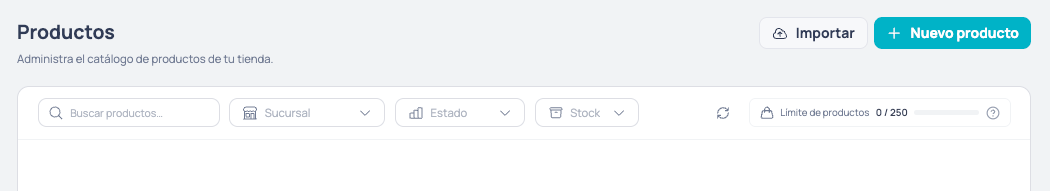 Import button on the Products screen