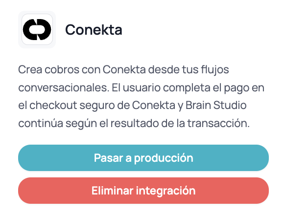Conekta page in Marketplace with the Go live button