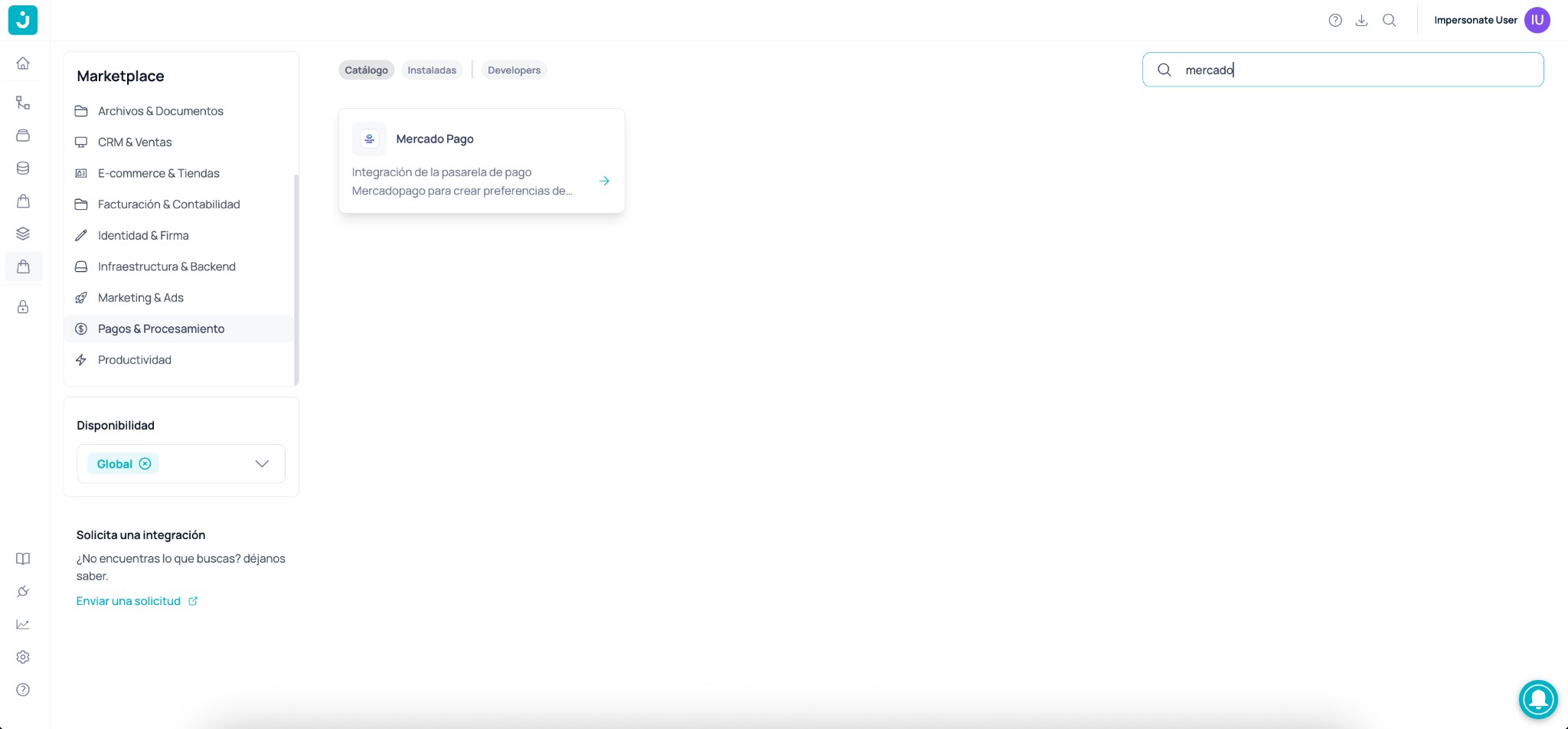 Mercado Pago in the Marketplace integrations catalog