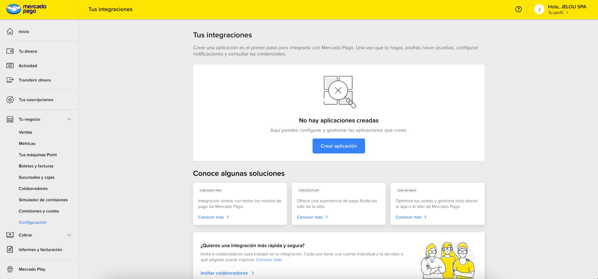 Navegación a Tus integraciones en el panel de Mercado Pago