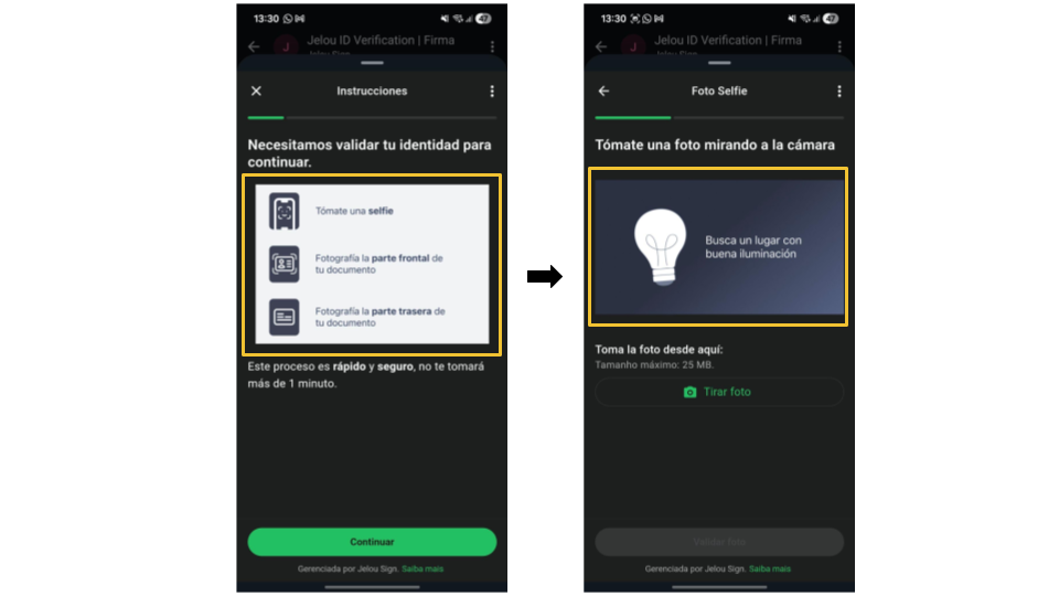 Vista general del flujo de biometría en Flows con recuadros amarillos en los campos personalizables