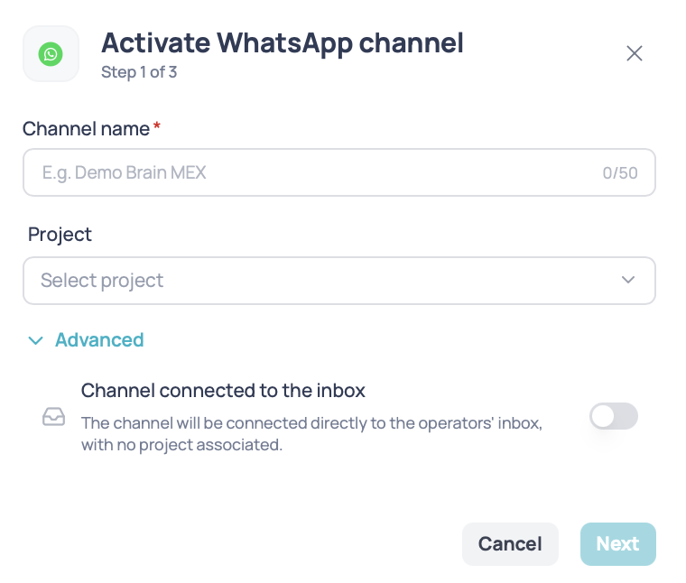 Activate WhatsApp channel window