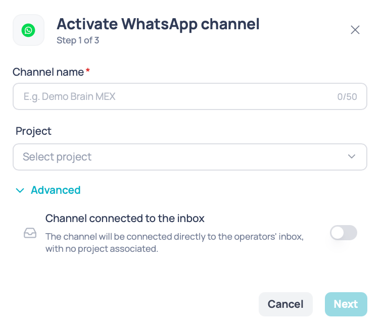 Activate WhatsApp channel window