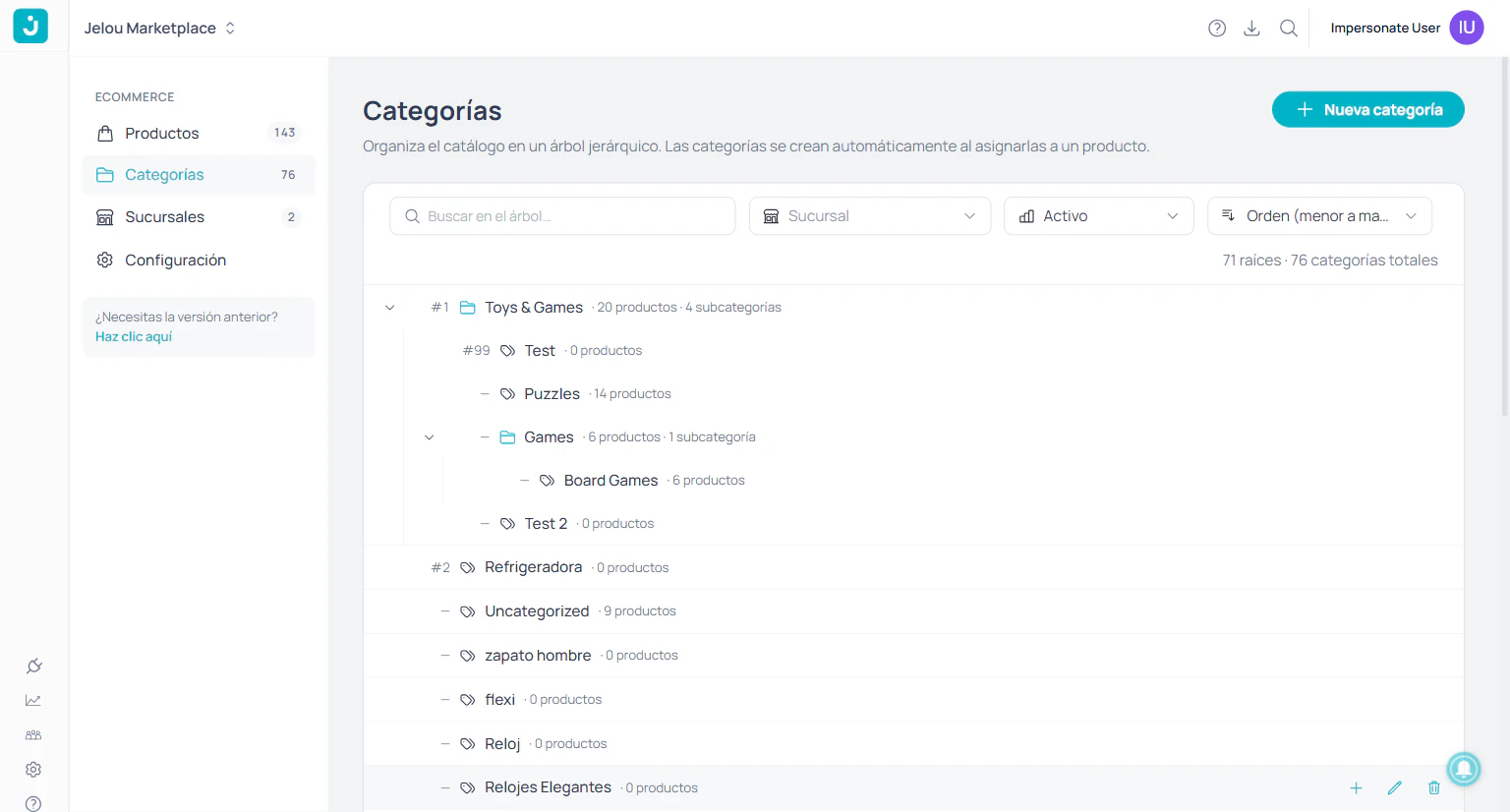 Hierarchical category tree with subcategories and product counts