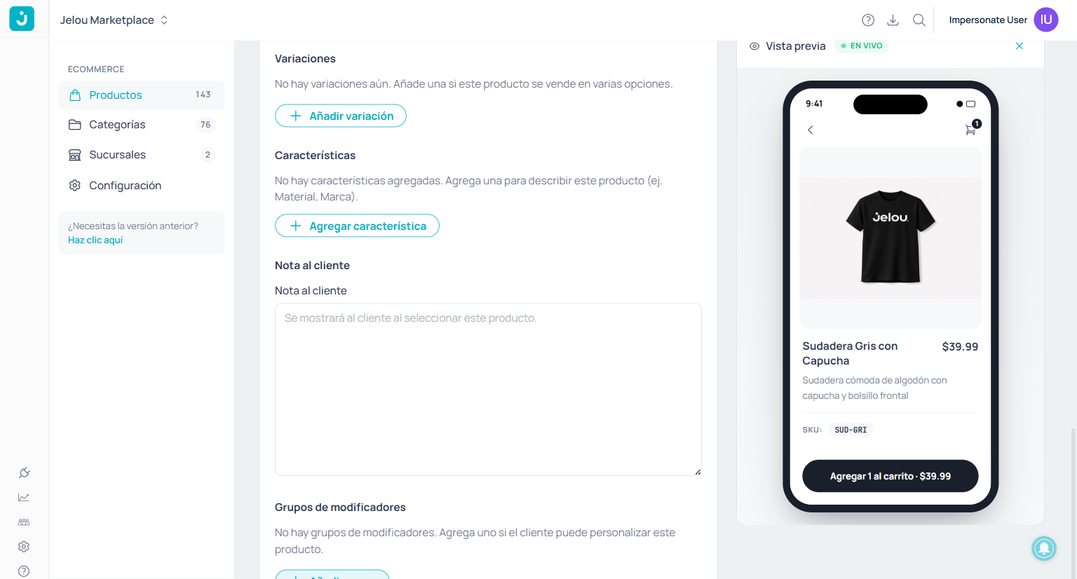 Advanced sections: inventory and customization with variations, attributes, and modifiers