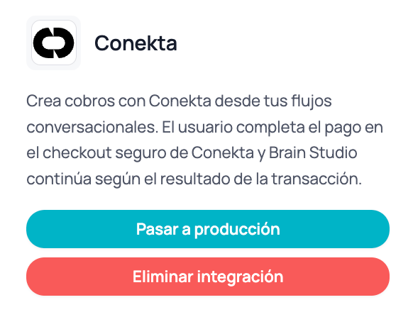 Página de Conekta en Marketplace con el botón Pasar a producción