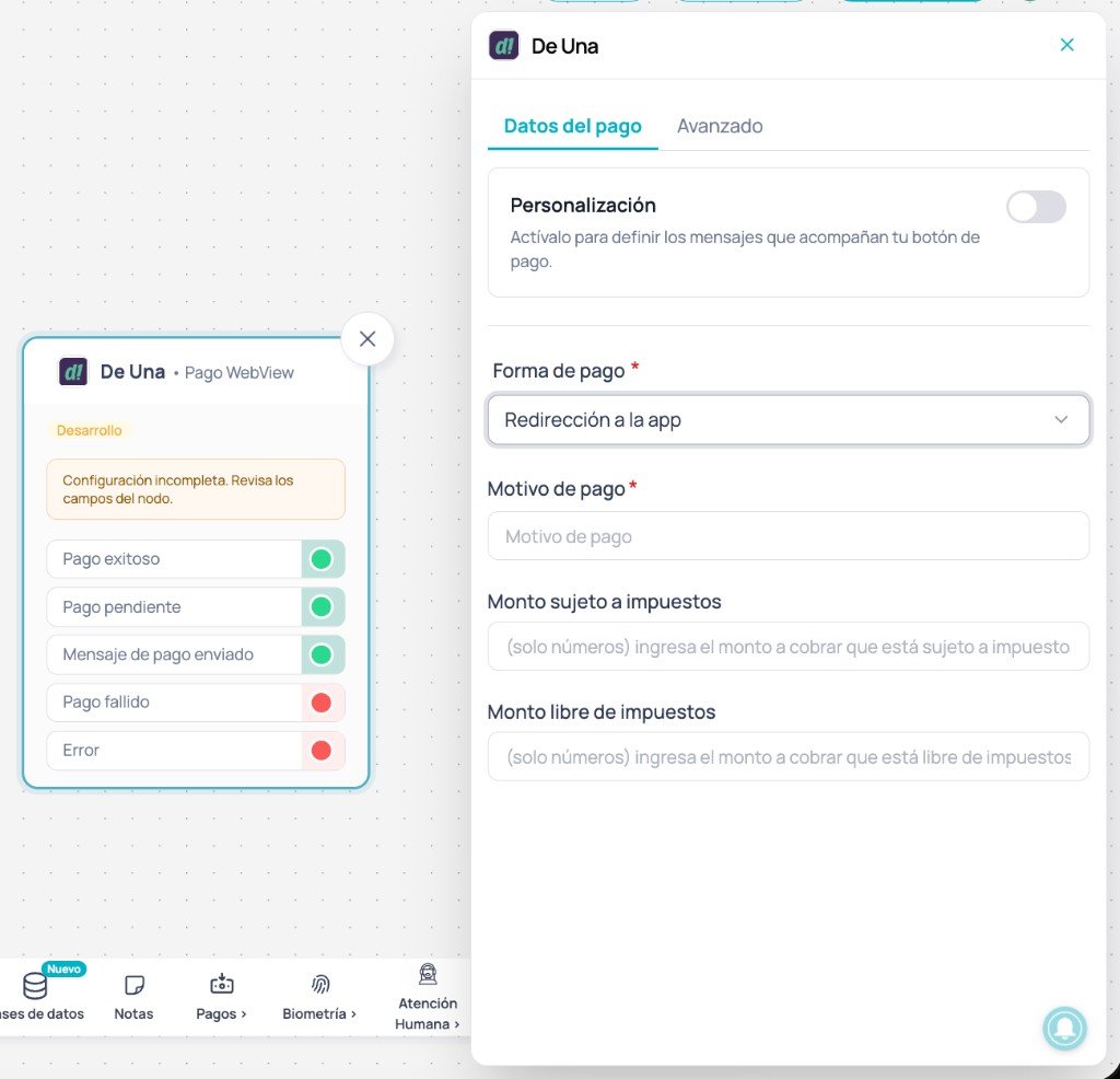 Deuna node with Redirect to app payment method selected in Payment data