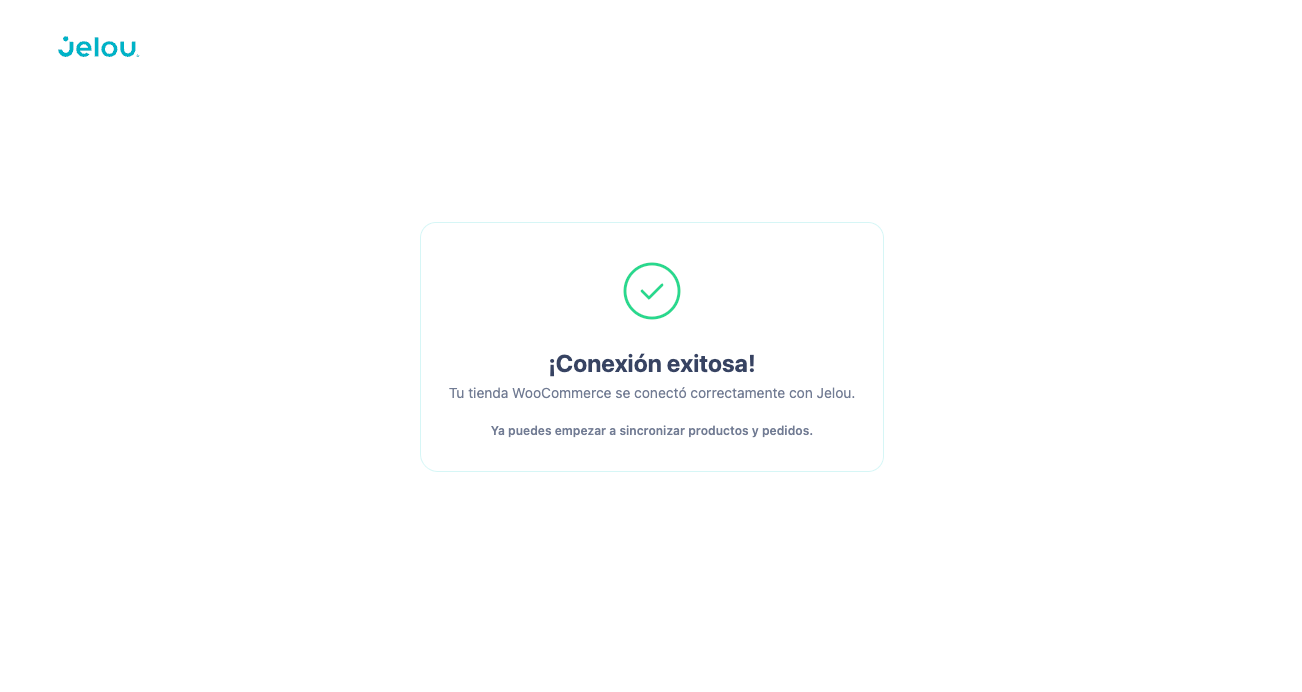 Pantalla de conexión exitosa entre WooCommerce y Jelou