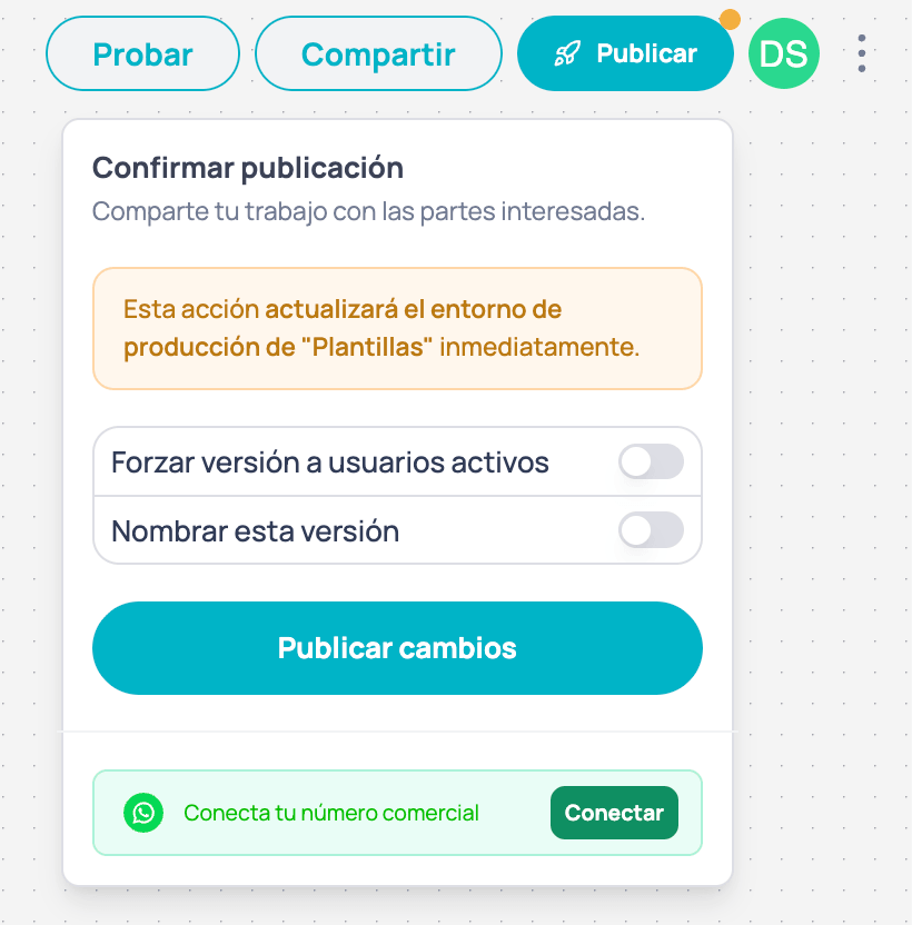 Opción de auto-publicación desactivada en el menú contextual de Brain