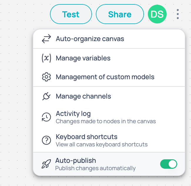 Auto-publish option enabled in the Brain context menu