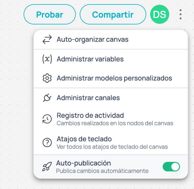 Opción de auto-publicación activa en el menú contextual de Brain
