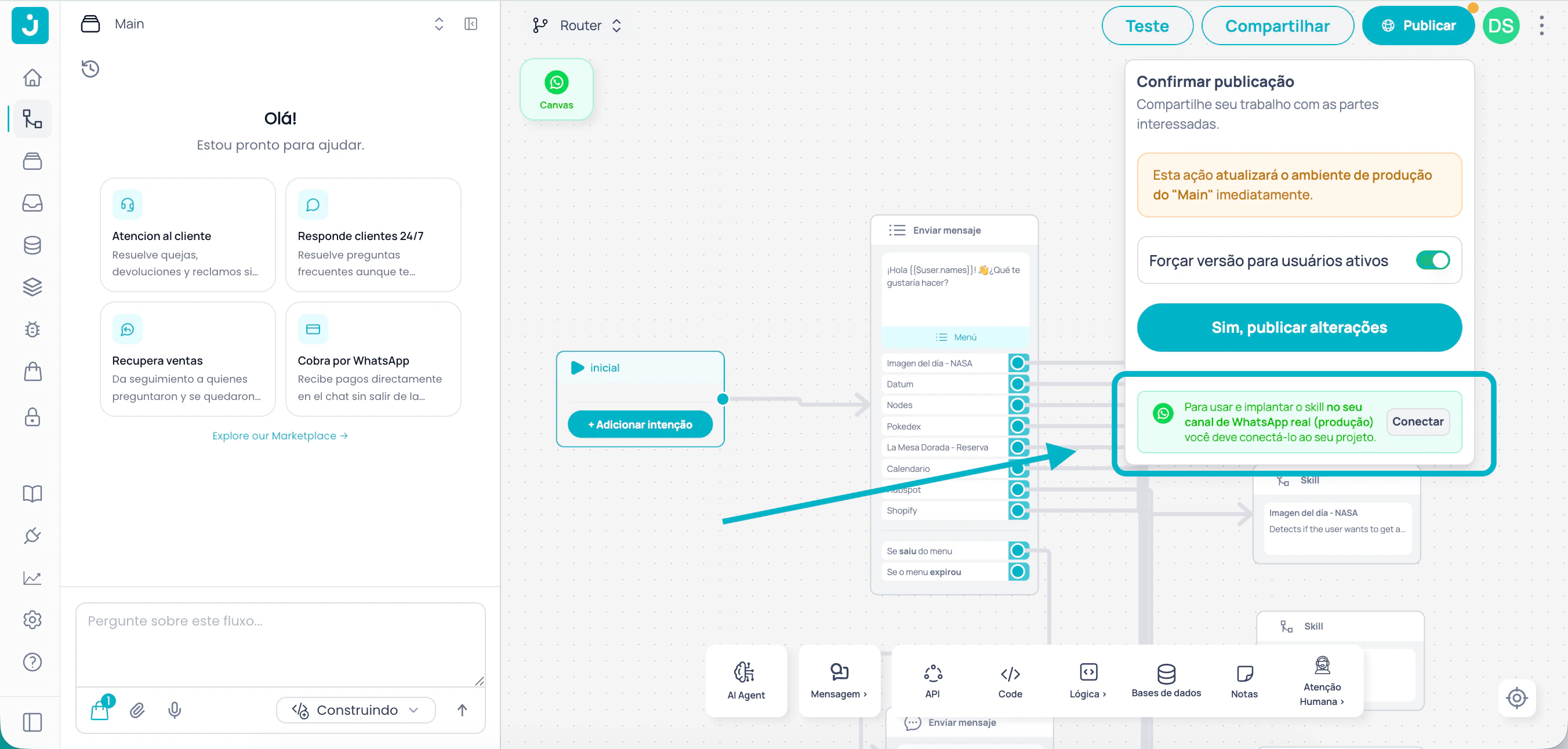 Publicar e Conecte seu canal no Brain Studio