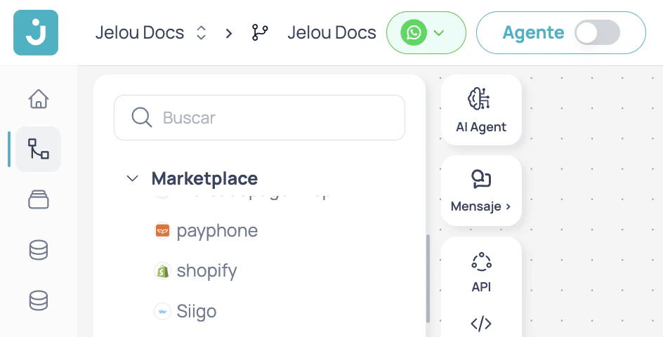 Payphone visible en la carpeta Marketplace dentro del panel lateral de Brain Studio