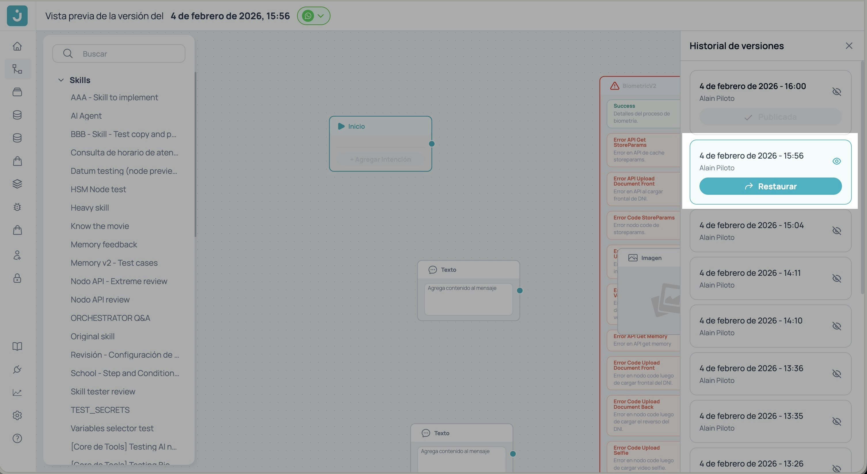 Restaurar una version