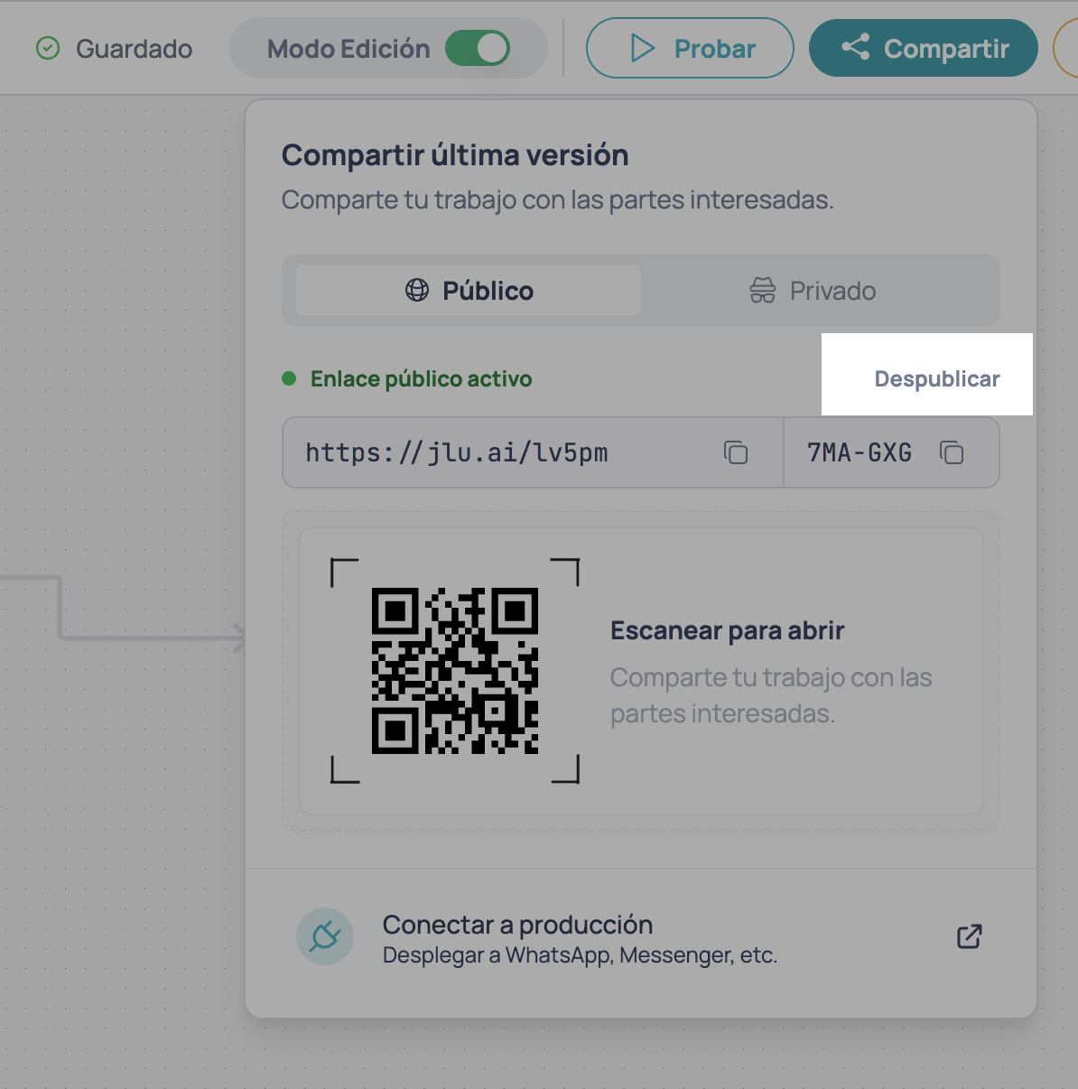 Acceder al panel de compartir