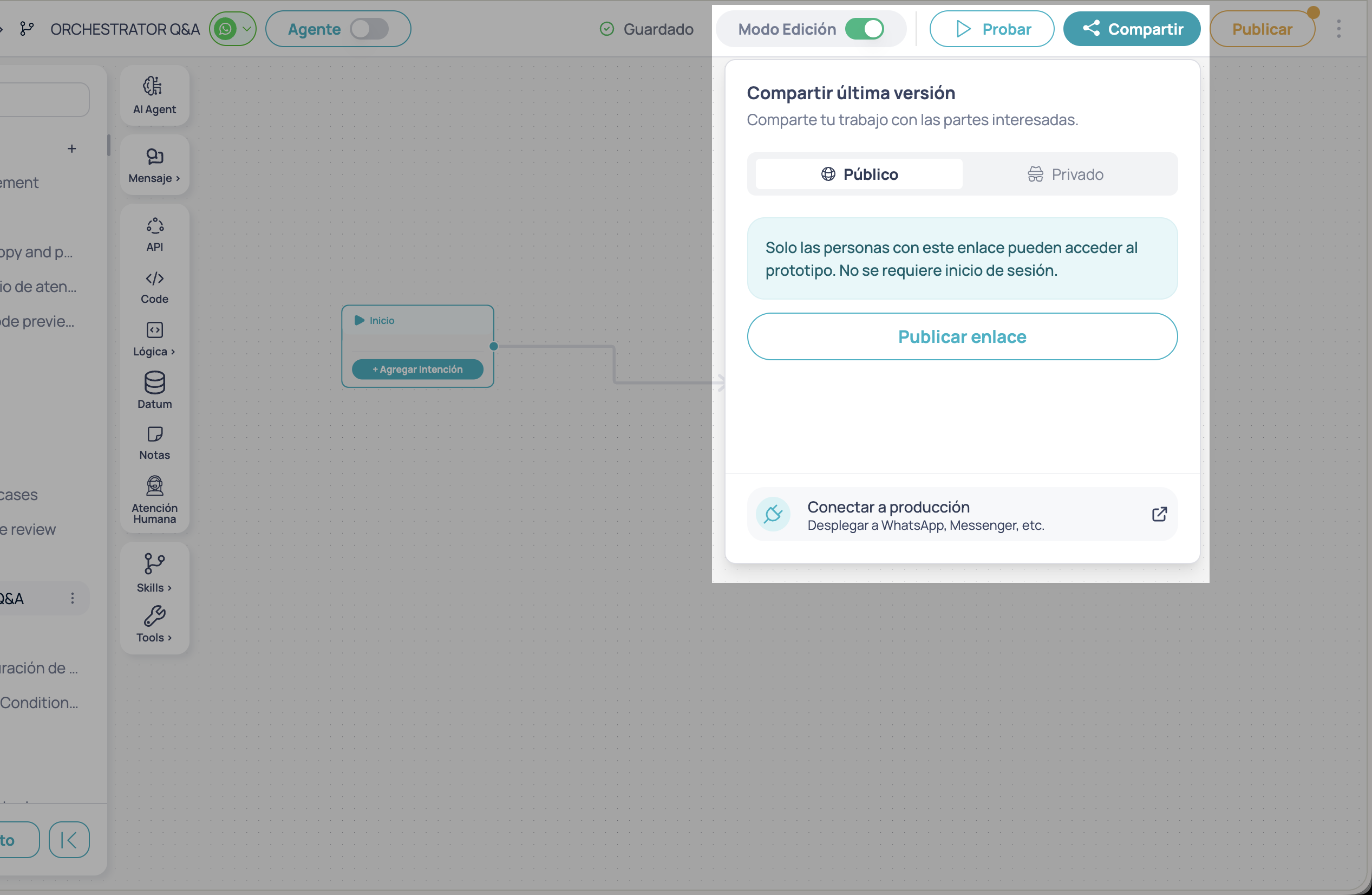 Acceder al panel de compartir