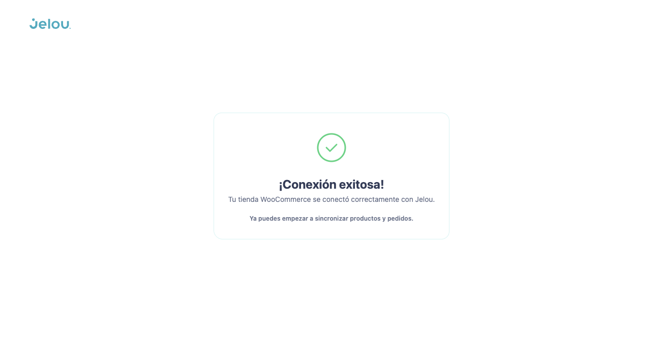 Tela de conexão bem-sucedida entre o WooCommerce e o Jelou