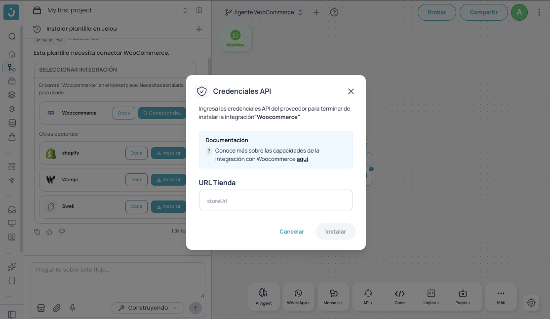 Integrar WooCommerce pelo Jelou Agent no Brain Studio