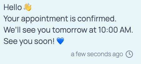 Grouped message in the agent's conversation: four lines of text in a single bubble, with the clock icon next to the timestamp